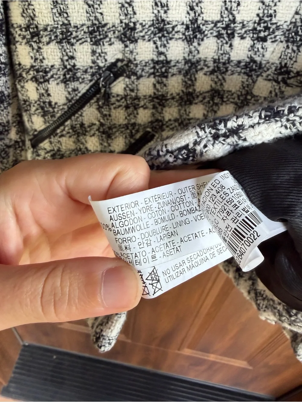 Zara Black and White Check Tweed Business Stylish Moto Blazer